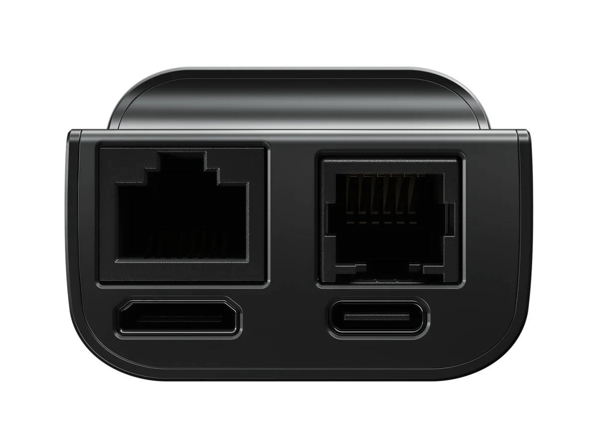 Back of the original JetKVM, with Mini HDMI and the RJ-12 extension port
