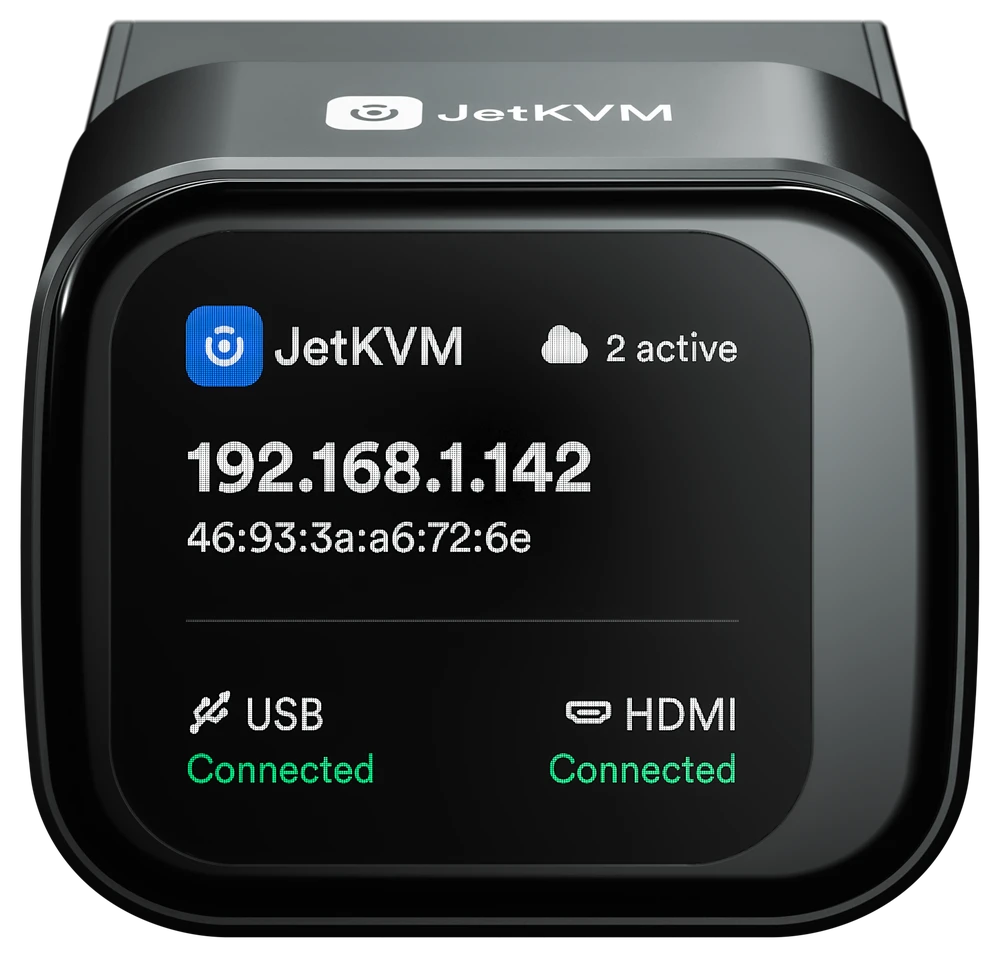 Front of the JetKVM and its status display